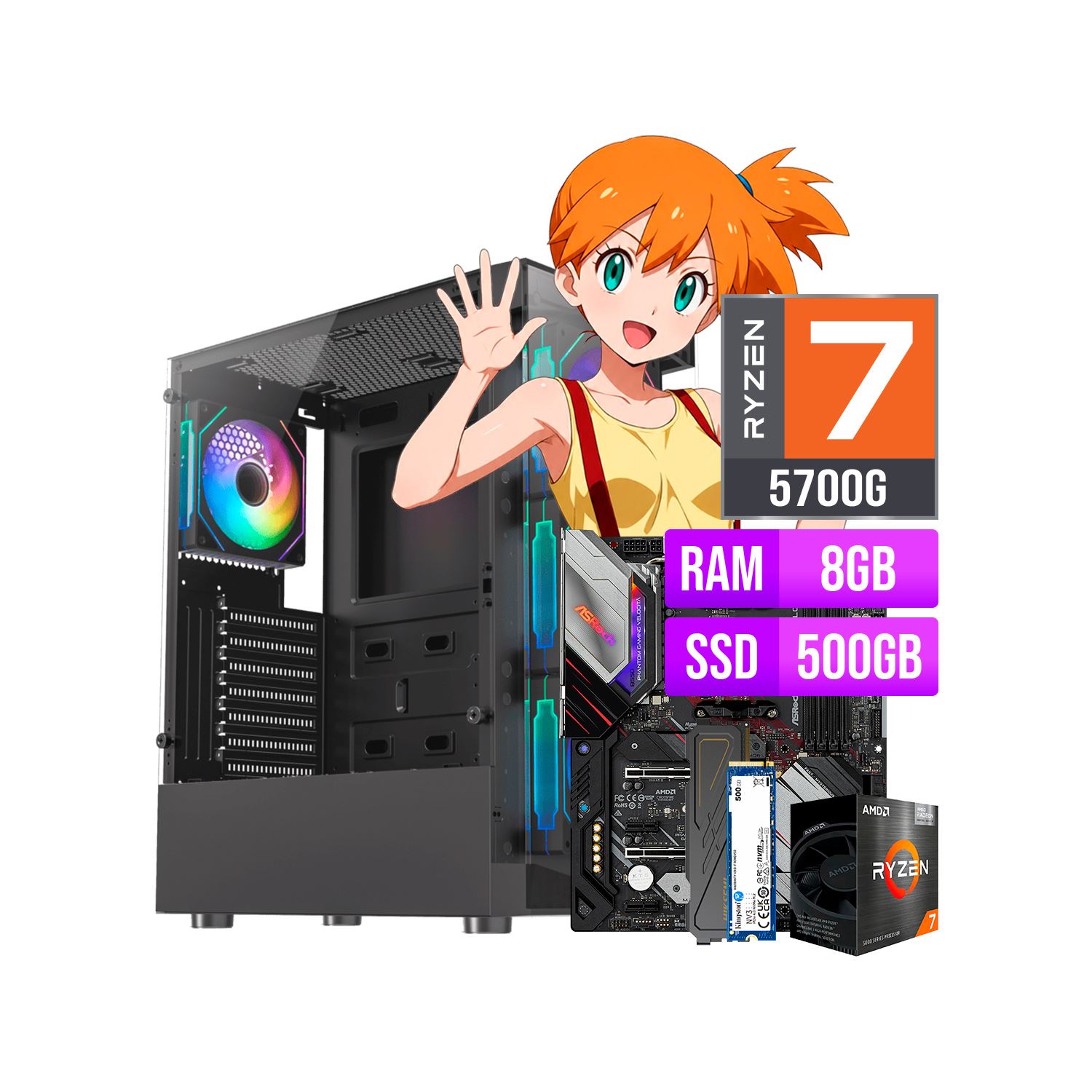COMPUTADORA PC GAMER RYZEN 7 5700G RAM 8GB SSD 512GB M.2